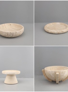 现代简约几何圆形洞石托盘餐厅客厅卧室玄关酒店电视柜家居装饰品