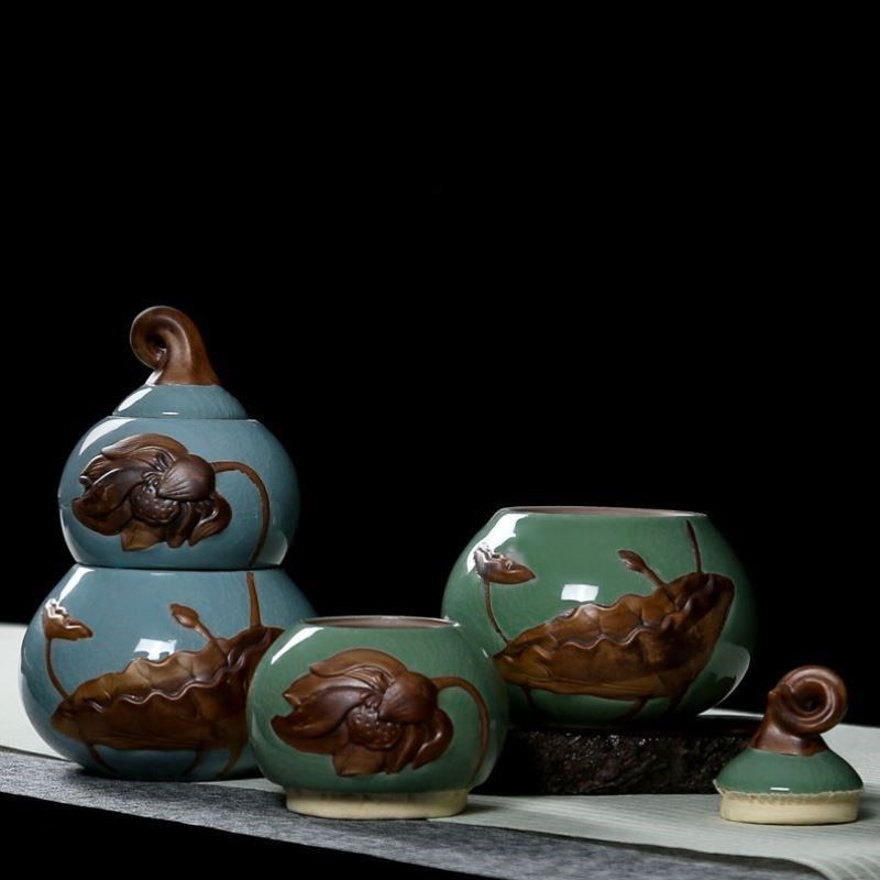 陶瓷茶罐网红茶叶风水储存罐精档葫芦瓷罐茶叶罐摆件密封罐小,餐饮具,茶叶罐,淘宝优惠券,粉丝福利购,淘宝优惠卷