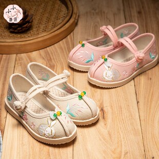 咖喱家汉服鞋女童春秋款绣花鞋儿童古装襦裙搭配布鞋童鞋宝宝鞋子