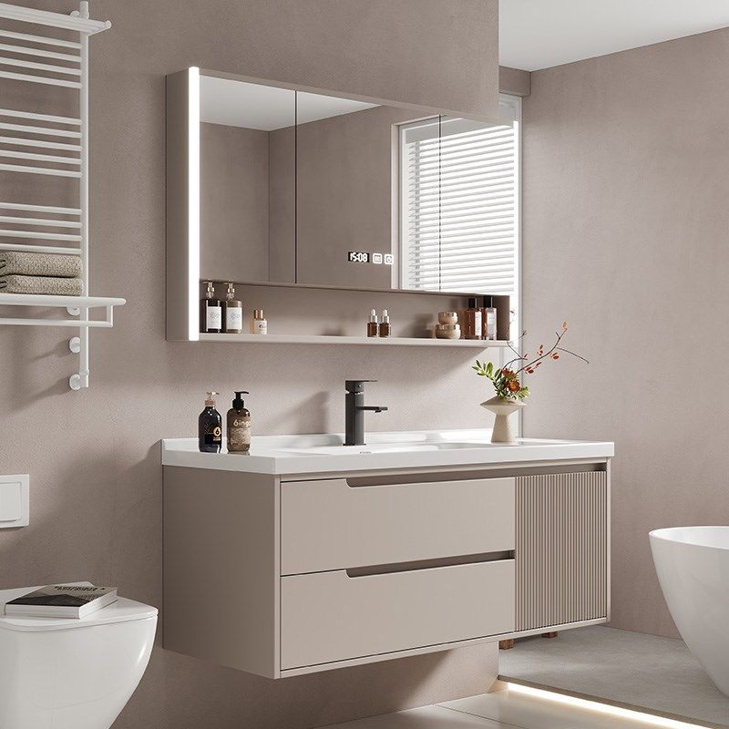 奶油风浴室柜组合一体盆陶瓷现代简约卫生间洗手盆洗脸盆柜组合套