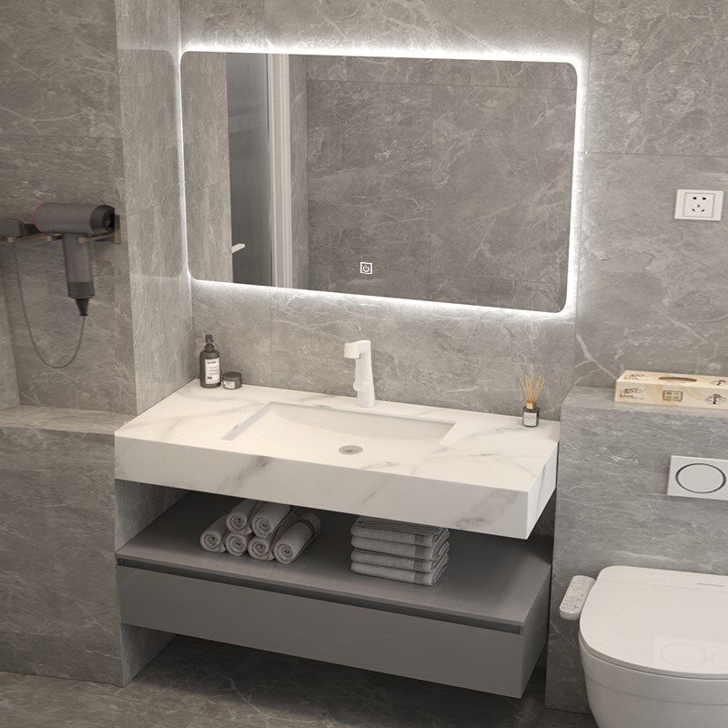 不锈钢烤漆浴室柜卫生间洗漱台岩板一体盆洗手洗脸池2024新款