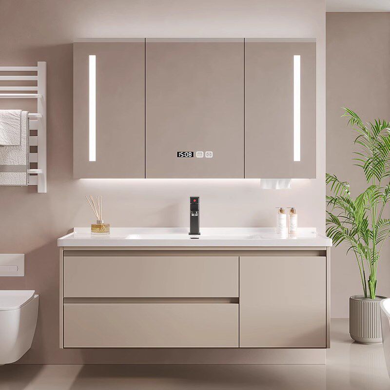 陶瓷一体盆浴室柜组合奶油风卫生间洗漱台轻奢洗手洗脸台洗手脸池