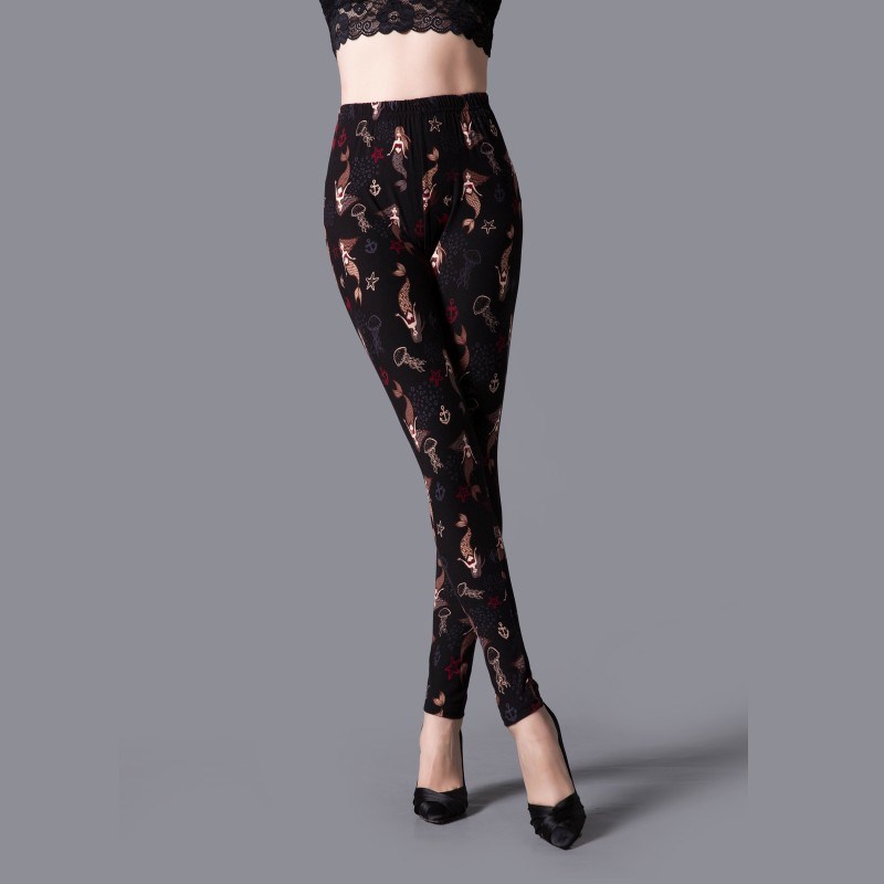 春秋薄款磨毛牛奶丝弹力打底裤女外穿印花小脚裤爪印卡通女裤子