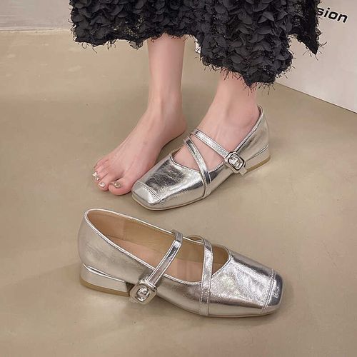 大码女鞋41到43胖脚宽肥单鞋2024夏季新款高跟鞋女低跟凉鞋银色42