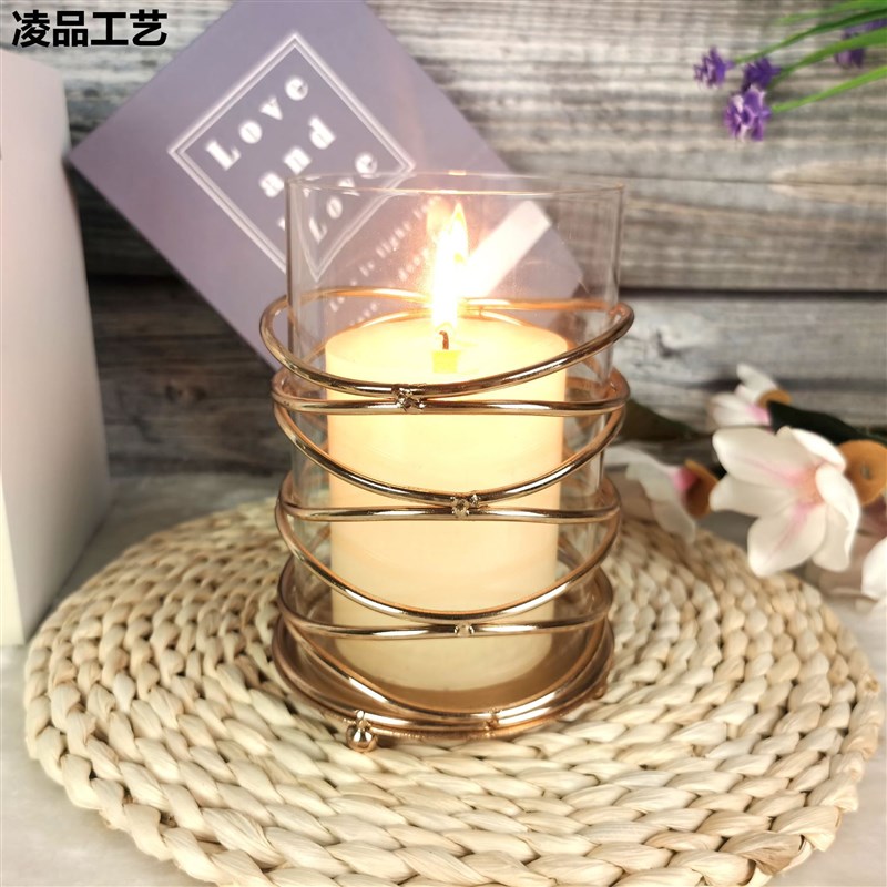 现代轻奢风玻璃花瓶摆件蜡烛台客厅插花干花欧式玄关餐桌电视柜