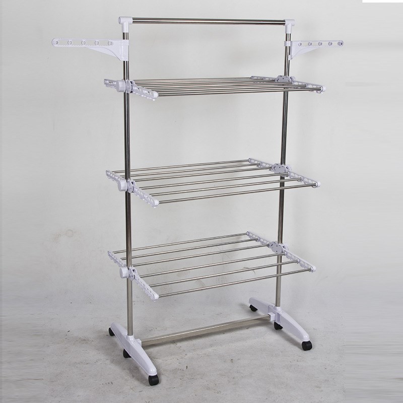 厂家直供 不锈钢多功能可折叠落地式晾衣架 实用可伸缩简易衣架