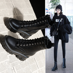 春秋内增高马丁靴女中筒靴高跟英伦风瘦瘦棉靴薄款小个子厚底短靴