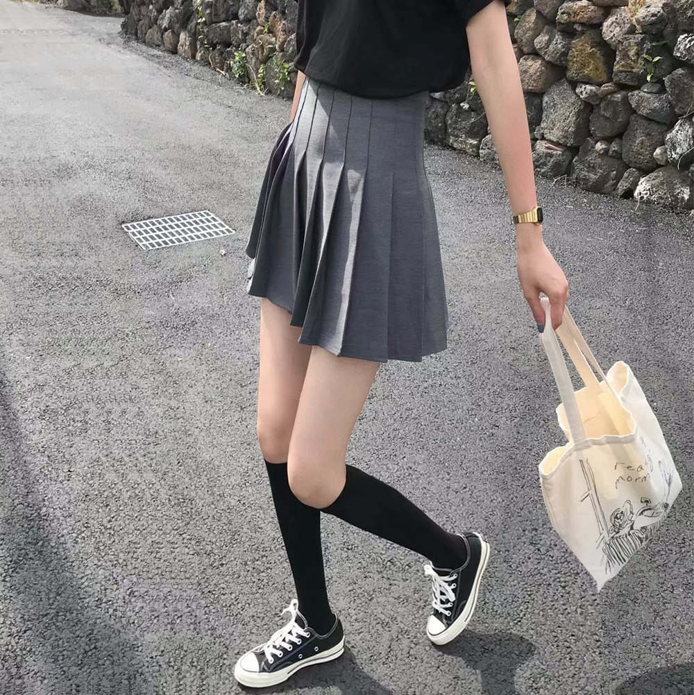 tb百褶短裙秋大码防走光a字网球裙高腰百搭学院S风西装灰色半身裙