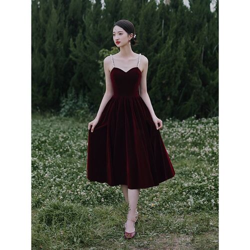 酒红色夏季小e个子新娘敬酒服订婚答谢宴礼服女高级感平时可穿吊
