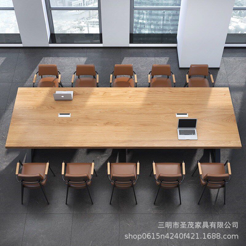 美式实木公司接待会议长桌椅工业风电脑工作长桌子铁艺职员办公桌