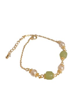 小众设计感气质时尚百搭小清新绿色珍珠链条手链轻奢高级感手饰