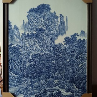 飾畫國 青花瓷板畫手繪陶瓷畫萬壑松風圖玄關茶室L客廳書房掛畫裝