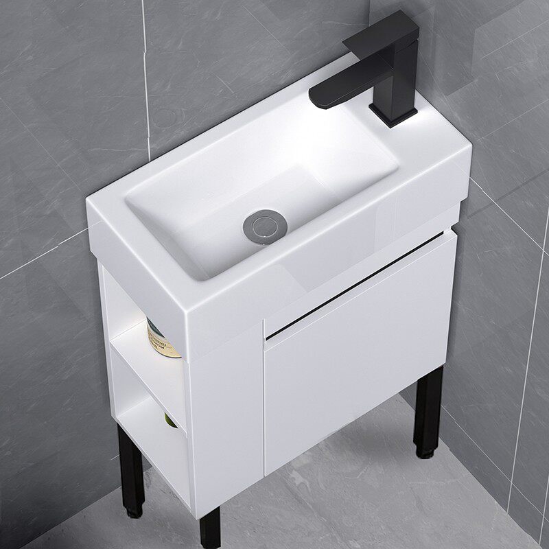 小户型落地式浴室镜柜组合实木柜卫生间阳台墙角洗漱台陶瓷洗手盆