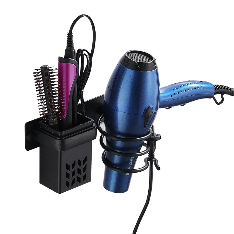 吹风机支架壁挂式放卷发棒直发器储存置物架带插头挂钩浴室收纳架