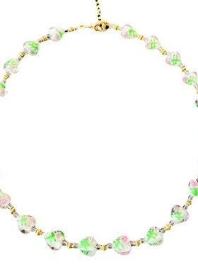 夏季小清新项链复古爱心穆拉诺琉璃透白色琉璃外镶小花青岛中古