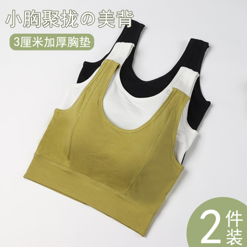纯棉美背内衣3cm加厚胸垫一体平胸专用小胸显大聚U拢外扩文胸背心
