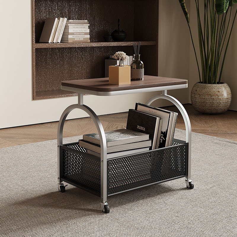 客厅沙发边几可移动带轮迷你小茶几轻奢高级感新款简约复古小推车