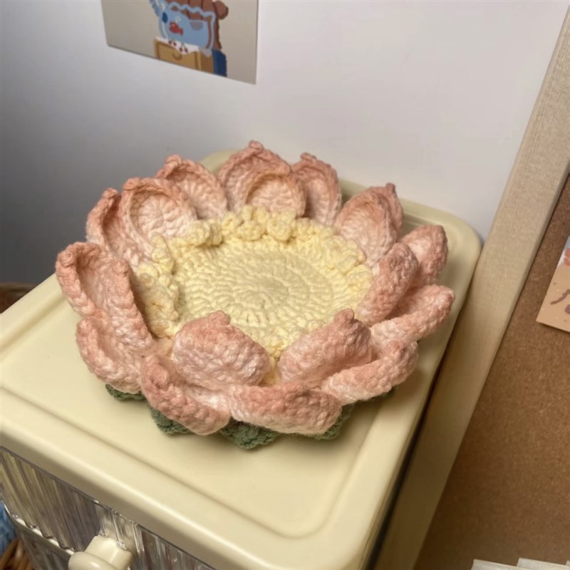 好运莲莲荷叶莲花杯垫编织diyA材料包毛线钩针手工礼物送同事解闷