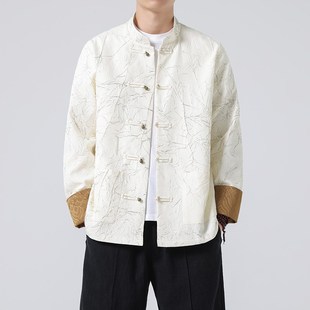 改良汉服外套男装 春季 男青年大码 立领铜扣唐装 中国风复古夹克中式