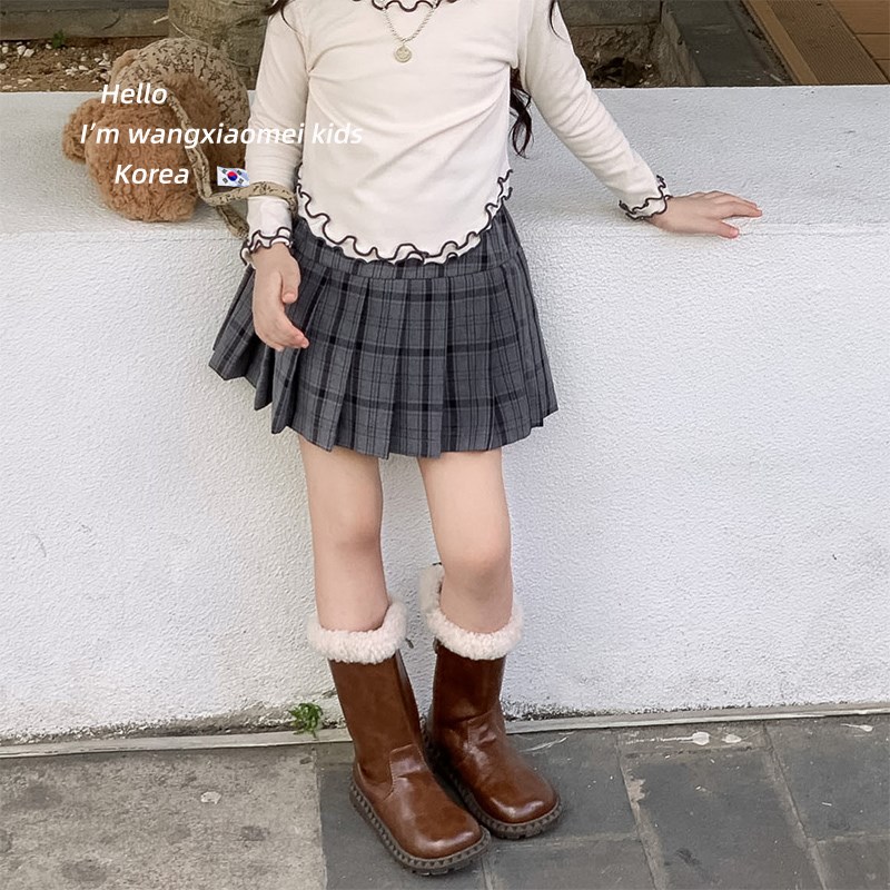 女童百褶裙春秋i款2024新款韩系小童格子裙带安全裤儿童.半身裙洋