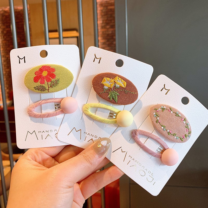 极速insd韩版婴儿可爱碎花刺绣儿童椭圆BB夹两件套宝宝洋气百搭侧