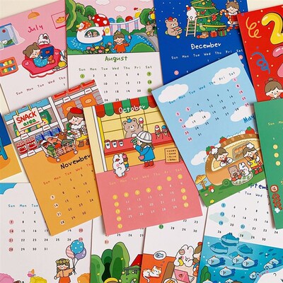 极速2021年日历卡片月历创意打卡月计划软萌P可爱插画图案墙贴桌