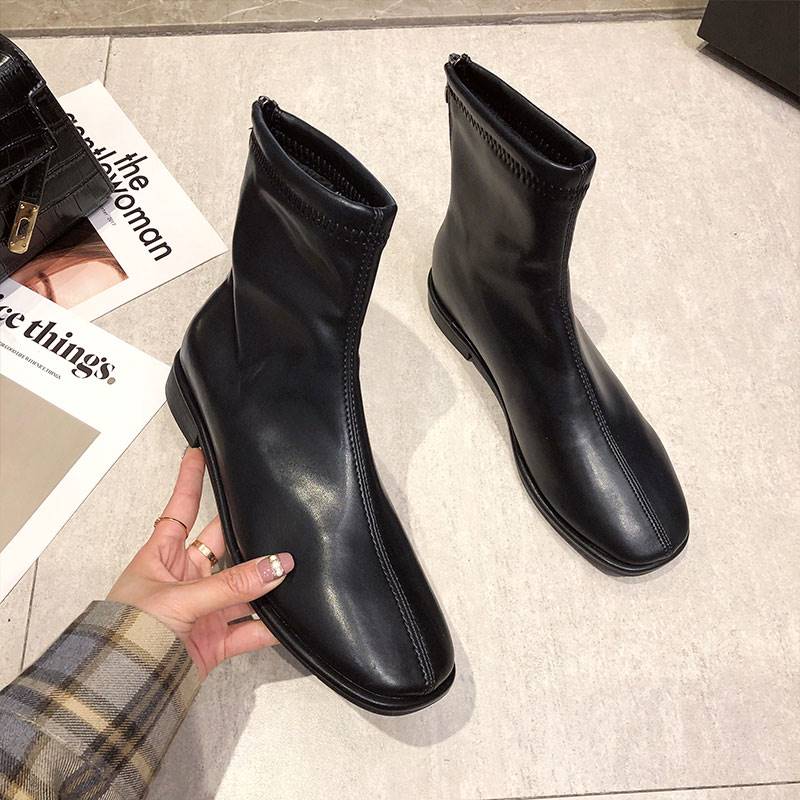 极速香港瘦瘦靴英k伦风马丁靴女2023秋冬韩版新款粗跟加绒真软皮