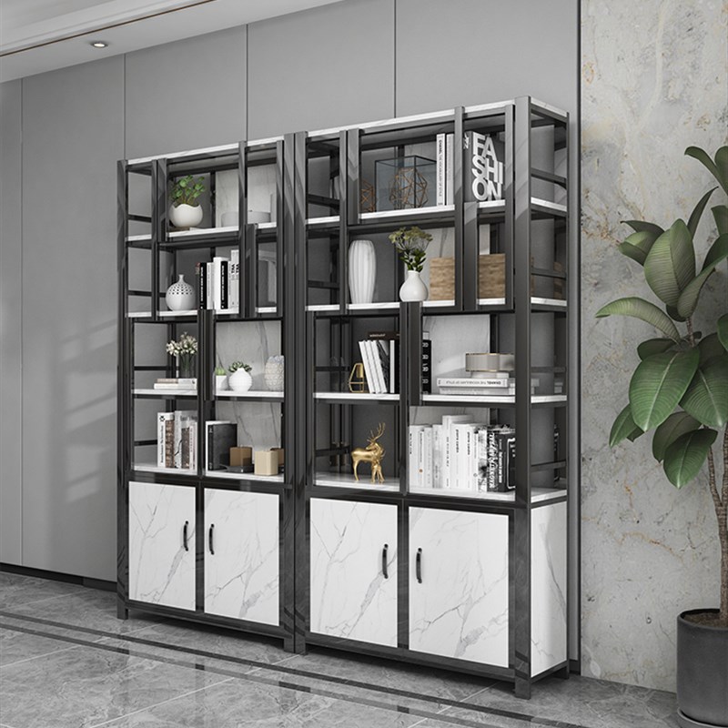 极速促客厅多层落地书架装饰展示架子G实木书柜铁艺办公室屏风隔