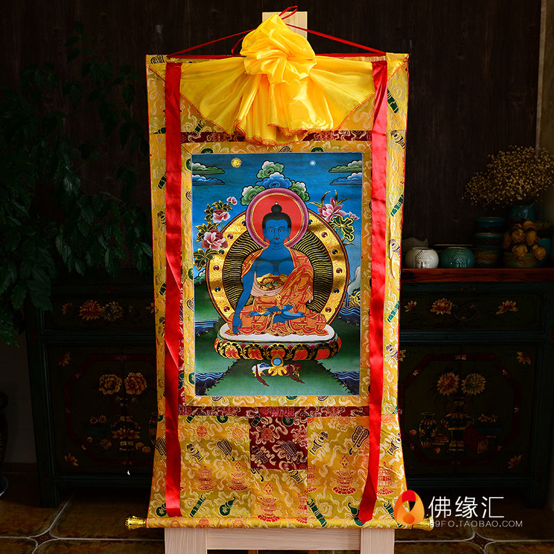 极速门祖巴唐卡铜像西藏客u厅现代用品手工双层烫金镀金装饰挂画