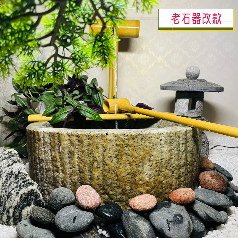 极速日式流水石钵枯n山水庭院水钵青石灯户外摆件石盆水景别墅花