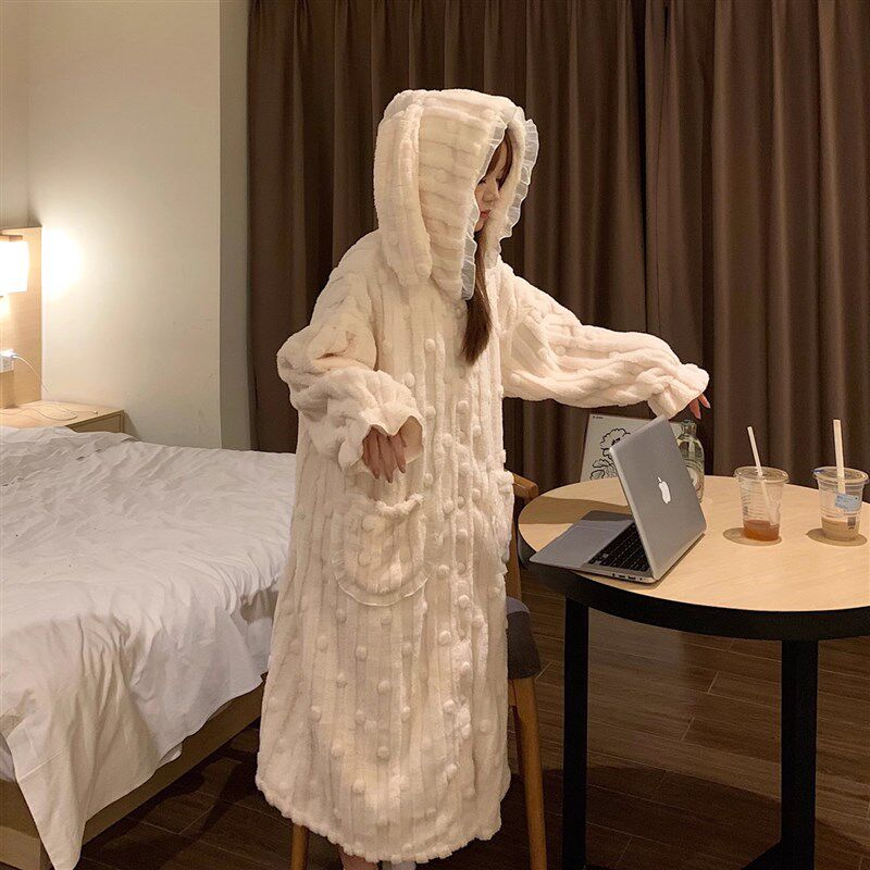 新品大码珊瑚绒g睡衣女款冬季睡袍加绒加厚可爱兔子2025新款冬天