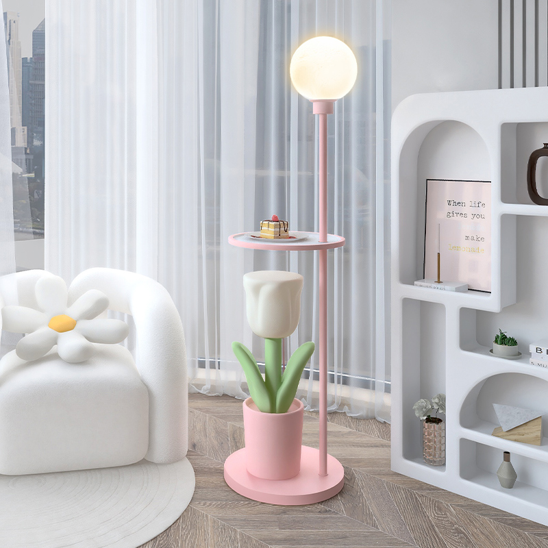 极速北欧郁金香创意置物q功能落地灯客厅ins风卧室床头氛围台灯奶