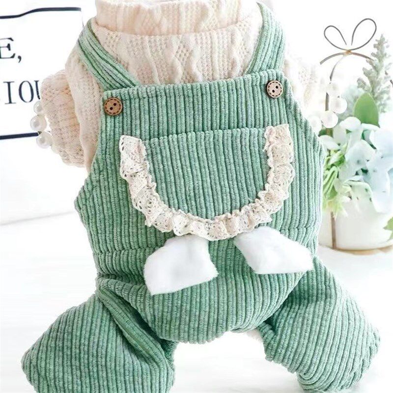 新品狗狗衣服秋冬四脚公主背带裤灯芯H绒厚款小型犬泰迪比熊宠物