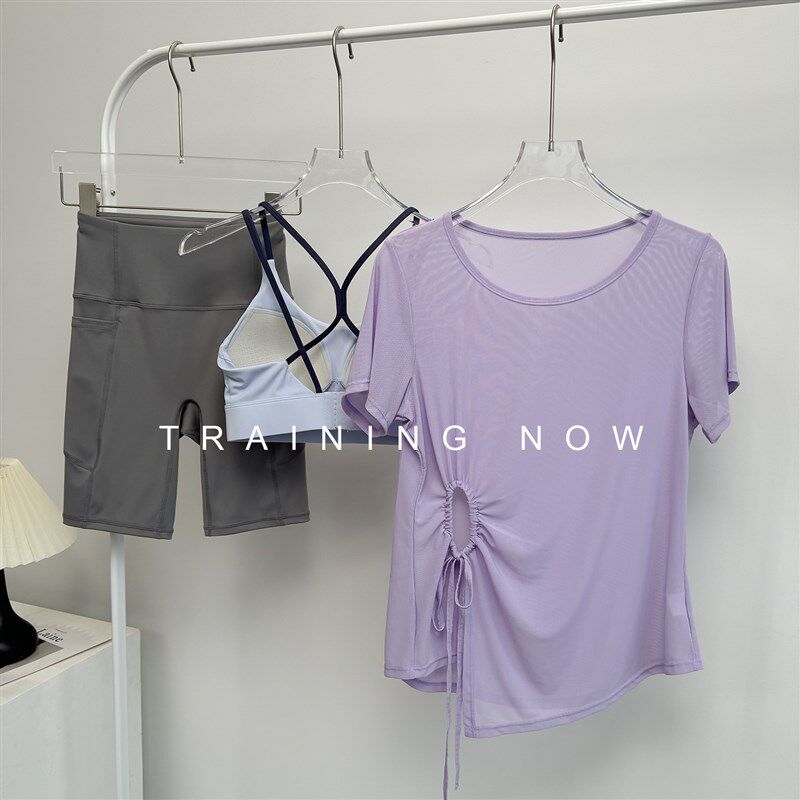 新品高颜值健身套装m女夏薄款透气跑步训练速干衣宽松瑜伽运动短