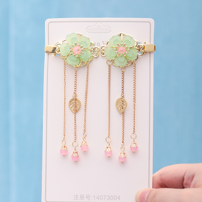 极速Vintageg Green Flower Gold Leaves Tassel Pendant Hair Cl