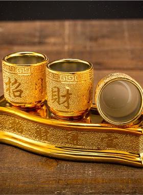 极速佛前供水杯k招财陶瓷酒杯家用三连五连供佛杯贡杯佛具摆件