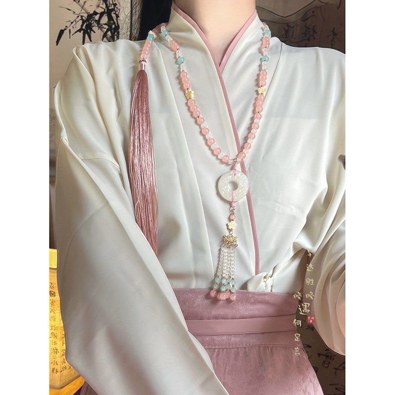[桃花笑]国风串珠背云长t流苏璎珞项链新中式汉服马面裙旗袍配饰