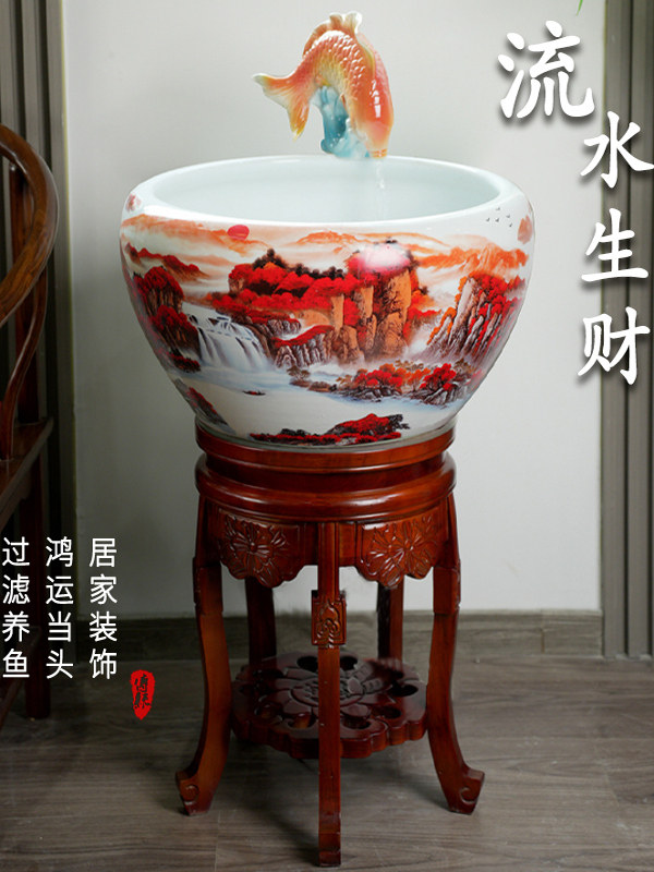 景德镇古陶瓷鱼缸循环水景观饰品客厅景观过滤鱼龟金鱼缸