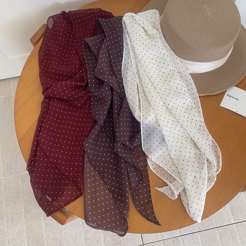 多用式复古波点长条丝巾女海边度假系脖领巾发带百搭时髦领巾韩