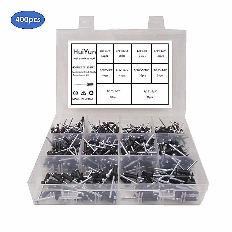 亚马逊爆款400pcs 英制黑色抽芯铆钉组合套件黑色烤漆铝铆钉