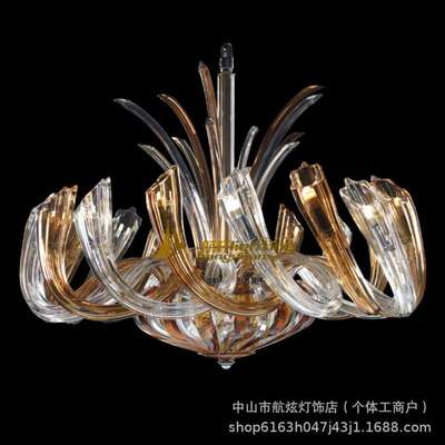 玻璃吊灯酒店别墅现代多头圆形吊灯装饰琥珀色清光热销吊灯客厅