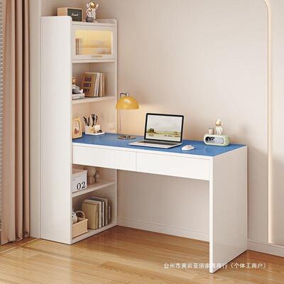 实木书架书柜落地靠墙一体学习桌转角书桌家用奶油风小户型写字桌