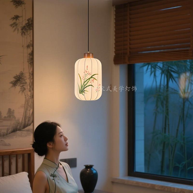 宋式美学床头吊灯新中式国风复古灯笼宫灯玄关走廊入户装饰吊线灯