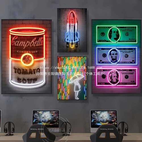 装饰餐厅装饰画LED灯画发光墙面吧挂画KTV霓虹潮流乐清音乐美式酒