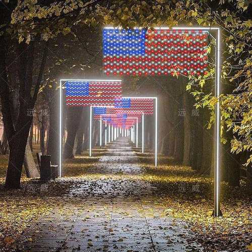 跨境爆款国旗网灯室内外防水装饰皮线灯旗帜节日氛围彩灯室外灯串