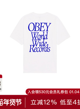 ObeyWORLDWIDE RECORDS T恤 休闲时尚潮流男REVOLVE  白色