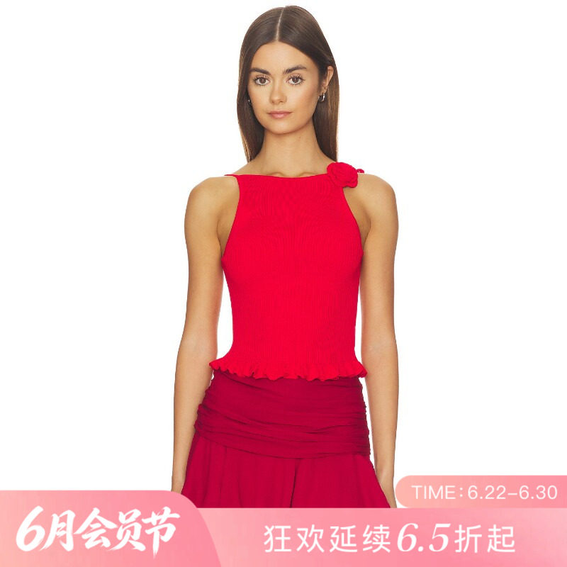[夏季新品]REVOLVE红色辣妹风甜辣收腰无袖短款修身背心挂脖吊带