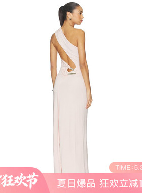 [夏季新品]REVOLVE米白色单肩露背镂空优雅修身无袖长裙