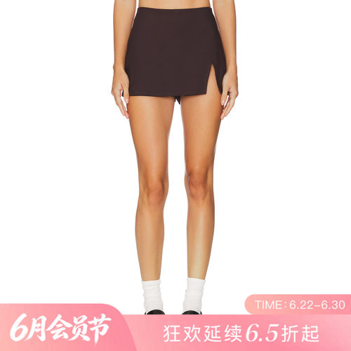 [夏季新品]REVOLVE简约尚约棕色休闲裤修身开叉通勤短款裤装