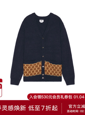 [秋季新品] Obey橙色拼色提花深蓝色毛衣开衫外套REVOLVE冬季保暖